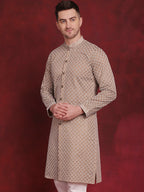 Jompers Men's Sequin Chikankari Front Open Kurta - Beige | Grocsy