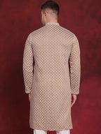 Jompers Men's Sequin Chikankari Front Open Kurta - Beige | Grocsy