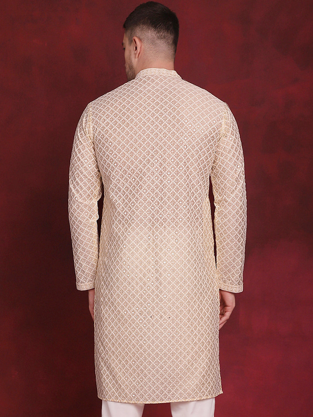 Jompers Men's Sequin Chikankari Front Open Kurta - Golden | Grocsy