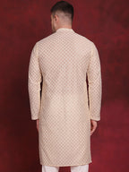 Jompers Men's Sequin Chikankari Front Open Kurta - Golden | Grocsy