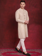 Jompers Men's Sequin Chikankari Front Open Kurta - Golden | Grocsy