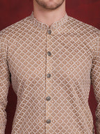 Jompers Men's Sequin Chikankari Front Open Kurta - Beige | Grocsy