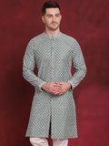 Jompers Men's Sequin Chikankari Front Open Kurta - Green | Grocsy
