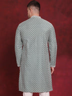 Jompers Men's Sequin Chikankari Front Open Kurta - Green | Grocsy