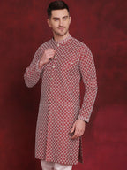Jompers Men's Sequin Chikankari Front Open Kurta - Maroon | Grocsy