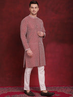 Jompers Men's Sequin Chikankari Front Open Kurta - Maroon | Grocsy