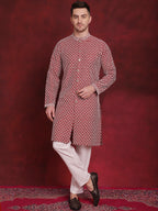 Jompers Men's Sequin Chikankari Front Open Kurta - Maroon | Grocsy