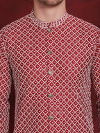 Jompers Men's Sequin Chikankari Front Open Kurta - Maroon | Grocsy