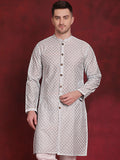 Jompers Men's Sequin Chikankari Front Open Kurta - Sky Blue | Grocsy