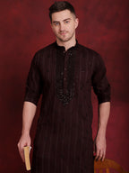 Jompers Men's Sequins Embroidered Kurta - Maroon | Grocsy