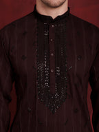 Jompers Men's Sequins Embroidered Kurta - Maroon | Grocsy