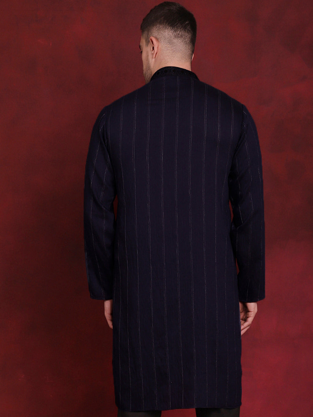 Jompers Men's Sequins Embroidered Kurta - Navy Blue | Grocsy