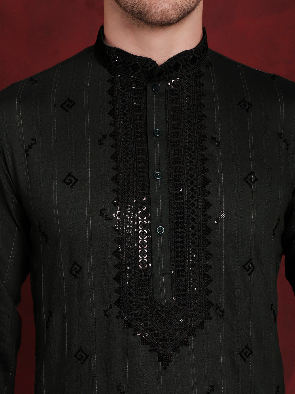 Jompers Men's Sequins Embroidered Kurta - Olive | Grocsy
