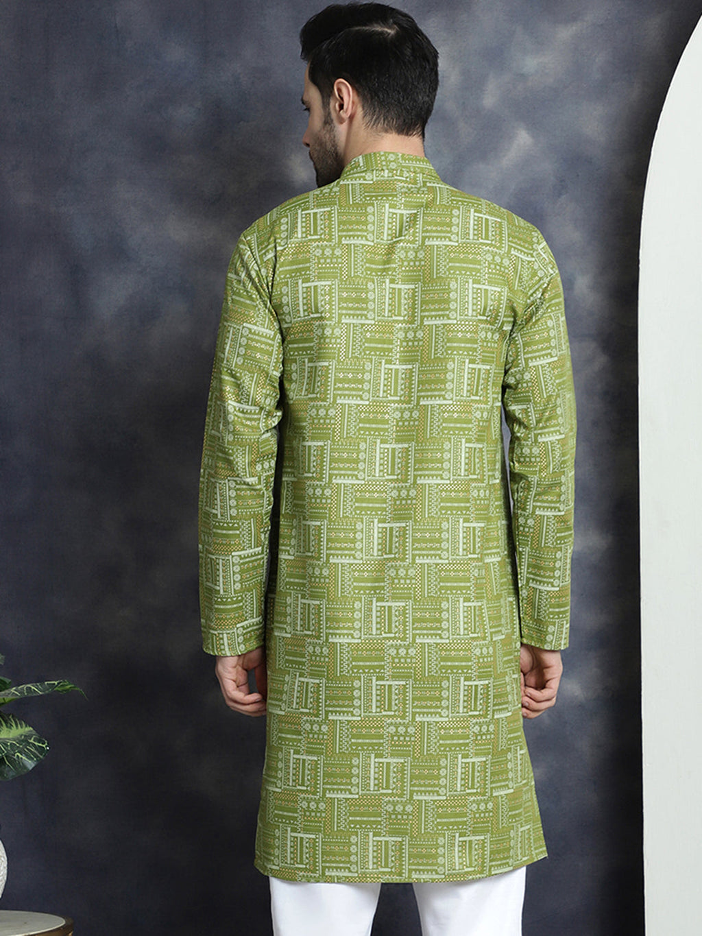 Jompers Men's Printed Kurta - Olive | Grocsy