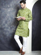 Jompers Men's Printed Kurta - Olive | Grocsy