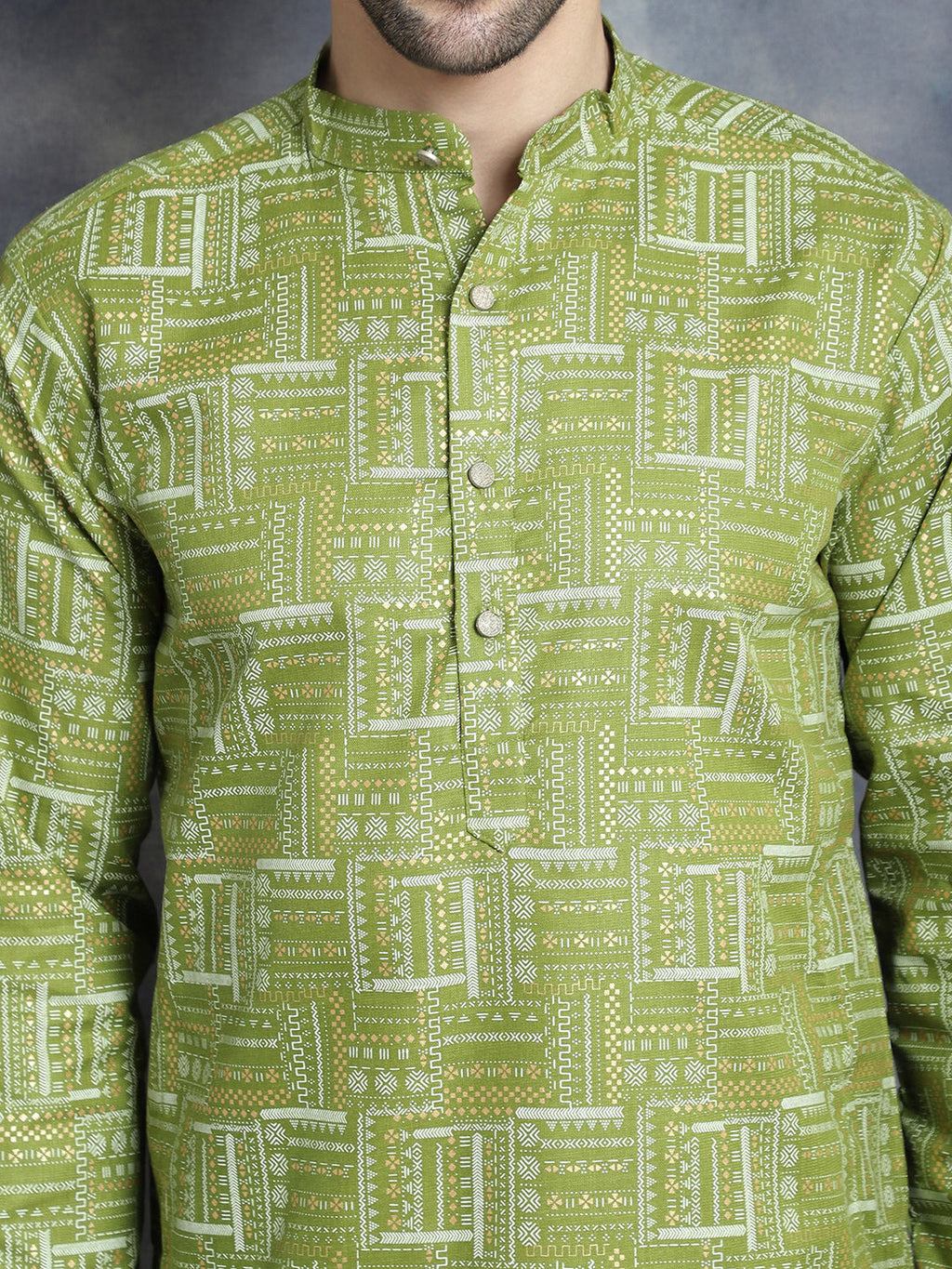 Jompers Men's Printed Kurta - Olive | Grocsy