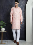 Jompers Men's Printed Kurta - Peach | Grocsy