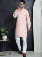 Jompers Men's Printed Kurta - Peach | Grocsy