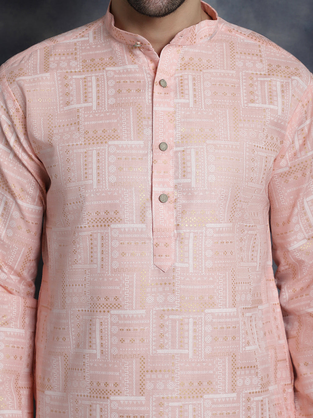 Jompers Men's Printed Kurta - Peach | Grocsy