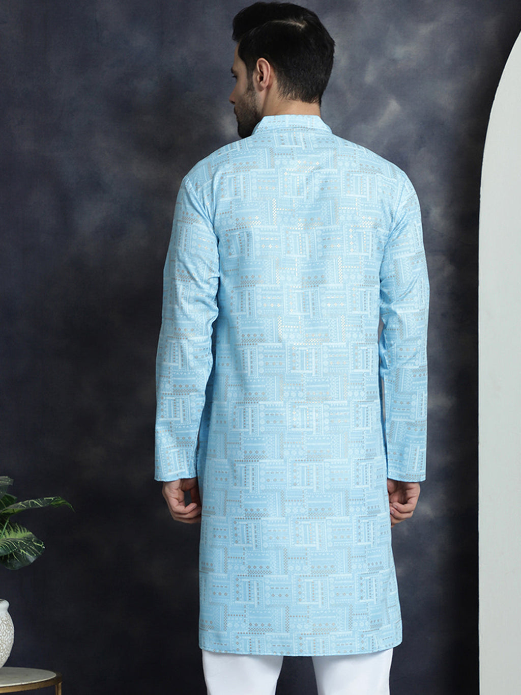 Jompers Men's Printed Kurta - Sky Blue | Grocsy