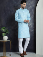 Jompers Men's Printed Kurta - Sky Blue | Grocsy
