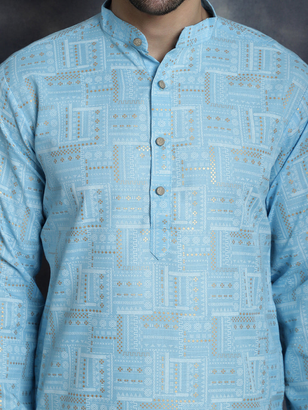 Jompers Men's Printed Kurta - Sky Blue | Grocsy
