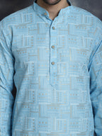 Jompers Men's Printed Kurta - Sky Blue | Grocsy