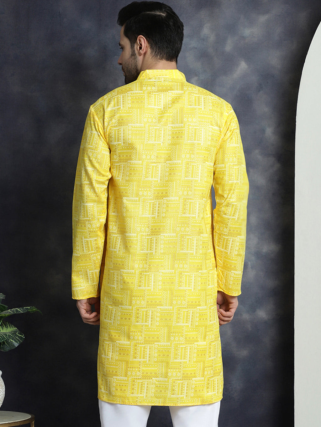 Jompers Men's Printed Kurta - Yellow | Grocsy