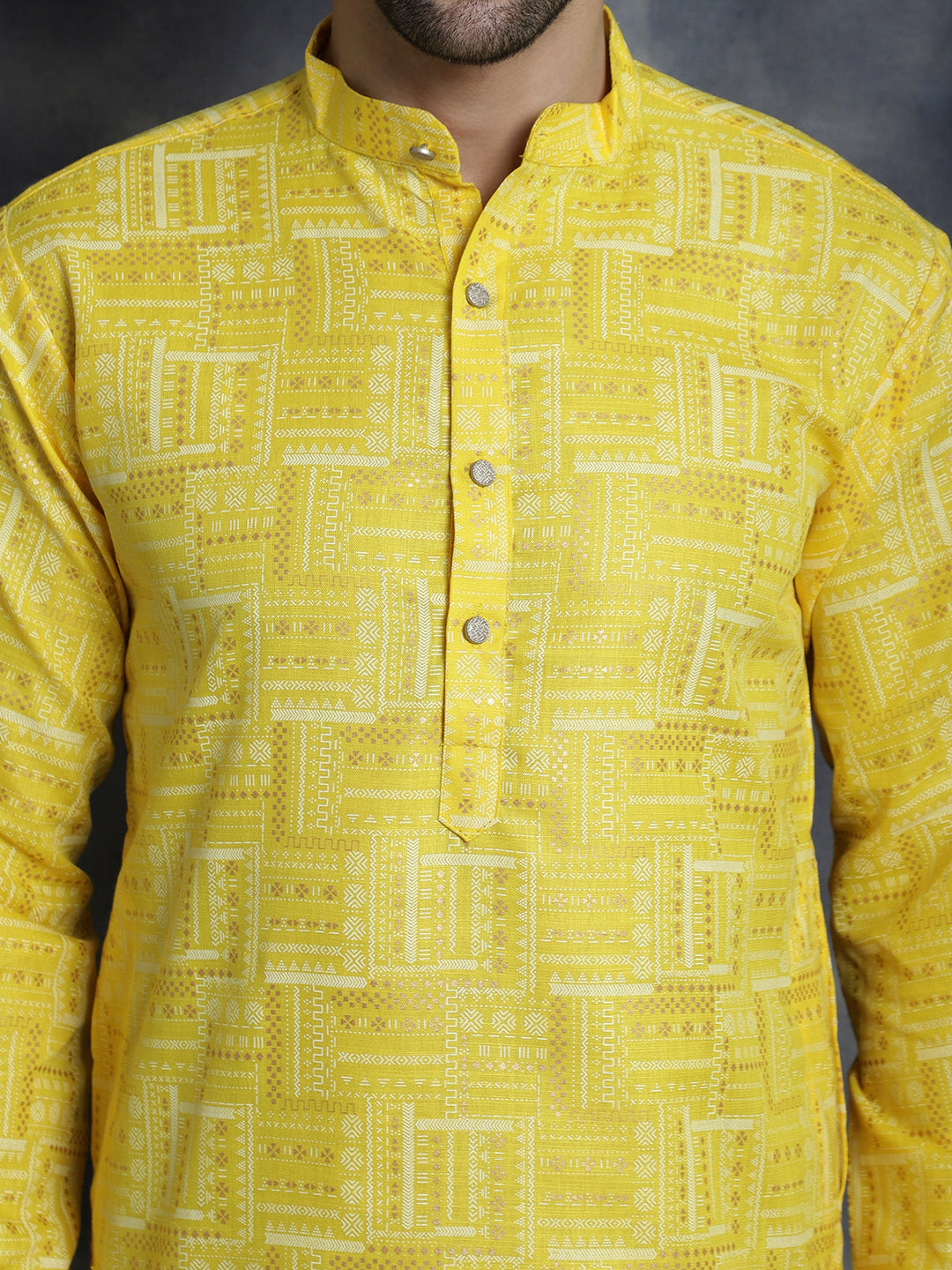 Jompers Men's Printed Kurta - Yellow | Grocsy