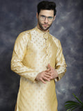 Jompers Men's Woven Design Silk Blend Kurta - Golden | Grocsy