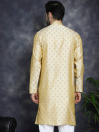 Jompers Men's Woven Design Silk Blend Kurta - Golden | Grocsy