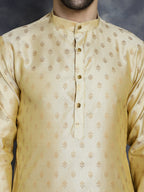 Jompers Men's Woven Design Silk Blend Kurta - Golden | Grocsy