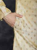 Jompers Men's Woven Design Silk Blend Kurta - Golden | Grocsy