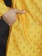 Jompers Men's Woven Design Silk Blend Kurta - Mustard | Grocsy