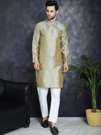 Jompers Men's Woven Design Silk Blend Kurta - Pista | Grocsy