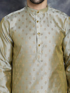 Jompers Men's Woven Design Silk Blend Kurta - Pista | Grocsy