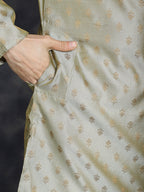 Jompers Men's Woven Design Silk Blend Kurta - Pista | Grocsy