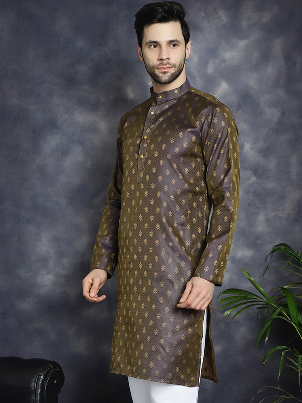 Jompers Men's Woven Design Silk Blend Kurta - Purple | Grocsy