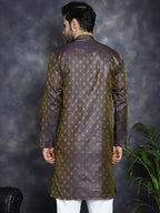 Jompers Men's Woven Design Silk Blend Kurta - Purple | Grocsy
