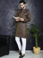 Jompers Men's Woven Design Silk Blend Kurta - Purple | Grocsy