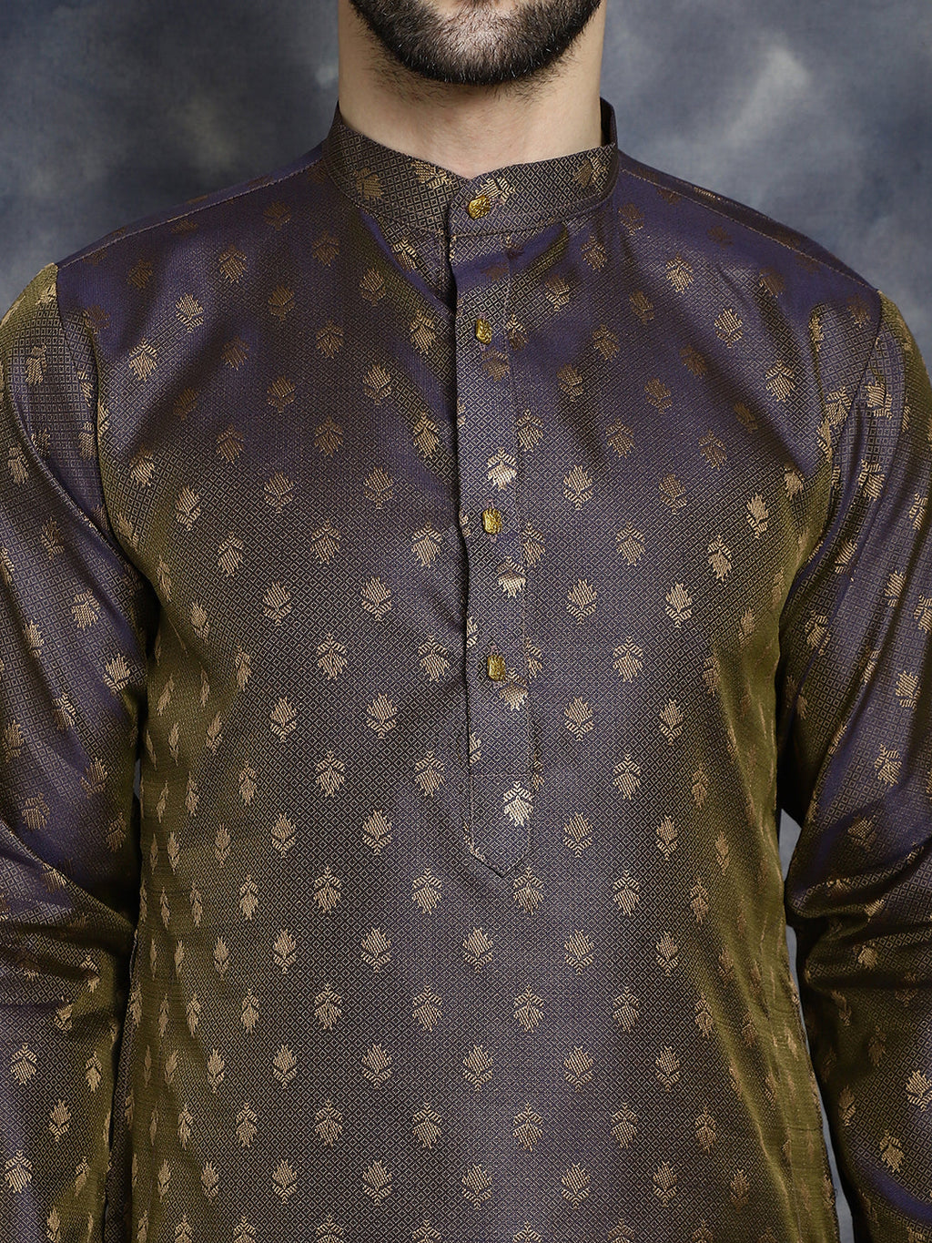 Jompers Men's Woven Design Silk Blend Kurta - Purple | Grocsy