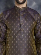 Jompers Men's Woven Design Silk Blend Kurta - Purple | Grocsy