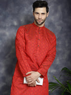 Jompers Men's Red Woven Design Kurta - Red | Grocsy