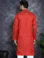 Jompers Men's Red Woven Design Kurta - Red | Grocsy