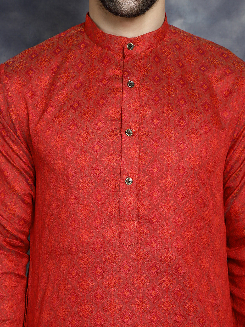 Jompers Men's Red Woven Design Kurta - Red | Grocsy