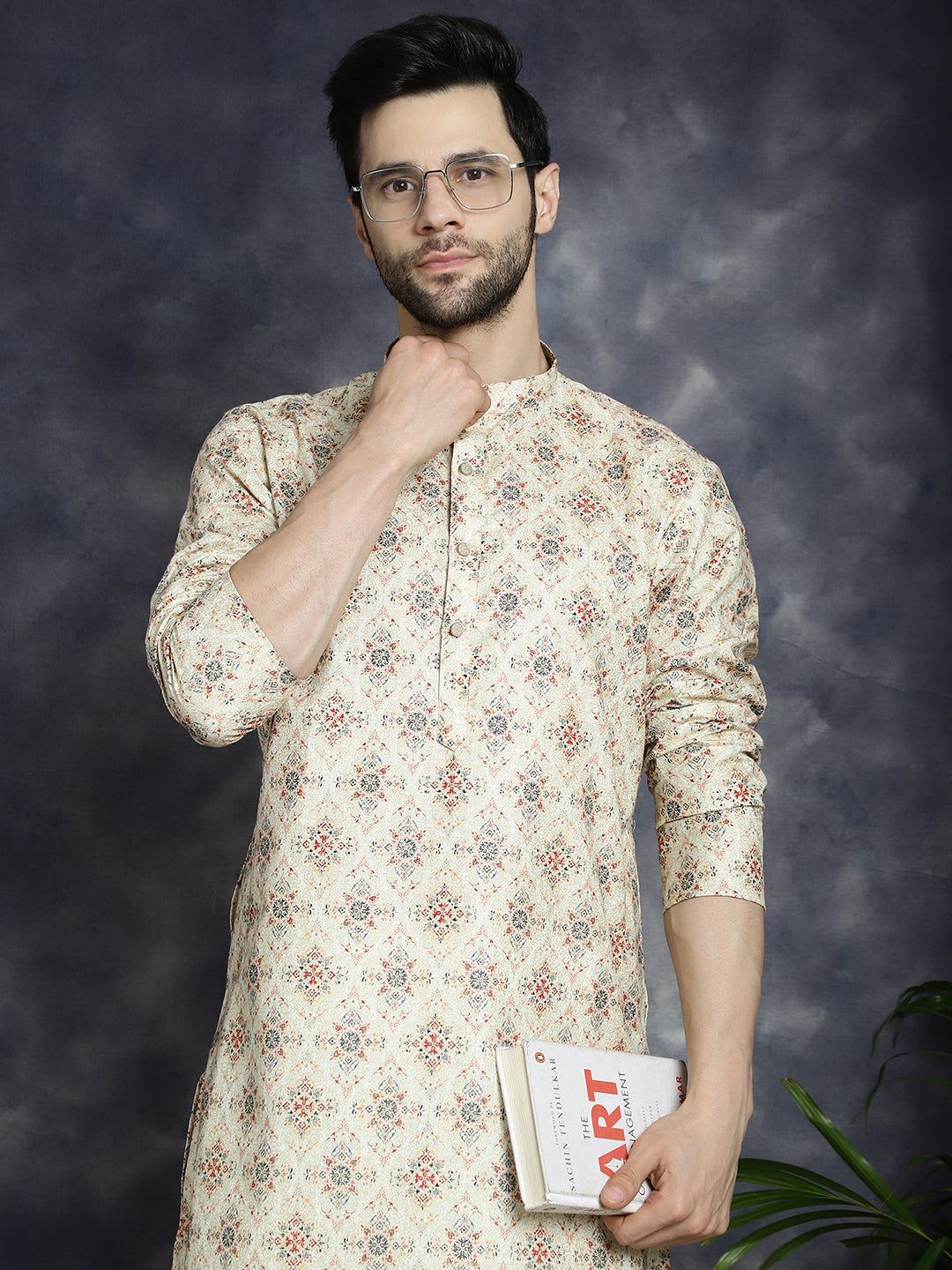 Jompers Men's Golden Foil Printed Kurta - Golden | Grocsy