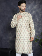 Jompers Men's Golden Foil Printed Kurta - Golden | Grocsy