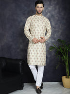 Jompers Men's Golden Foil Printed Kurta - Golden | Grocsy