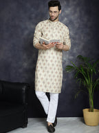 Jompers Men's Golden Foil Printed Kurta - Golden | Grocsy