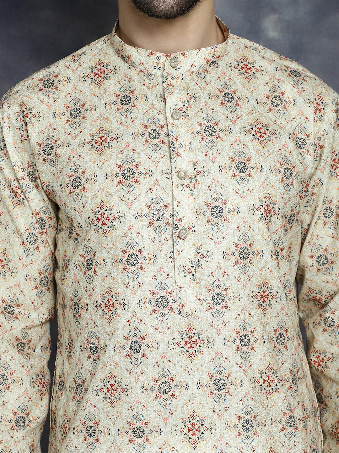 Jompers Men's Golden Foil Printed Kurta - Golden | Grocsy